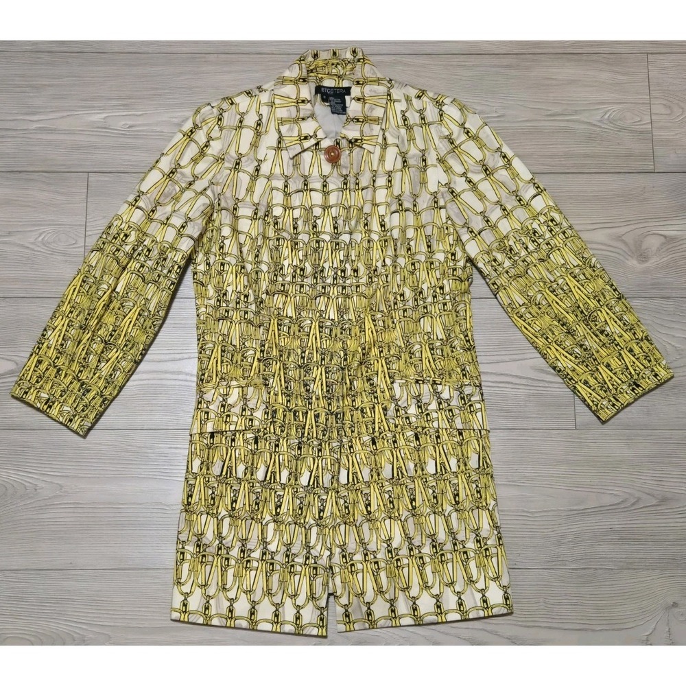 Etcetera Long Suit Jacket Womens Size 2 Yellow Chains Long Dress Coat